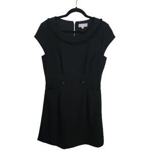 Nanette Lepore Black Ponte Knit Fringe Detail Cap Sleeve Sheath Dress Size 12